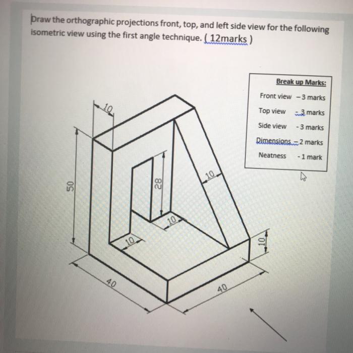 Solved Praw the orthographic projections front, top, and | Chegg.com