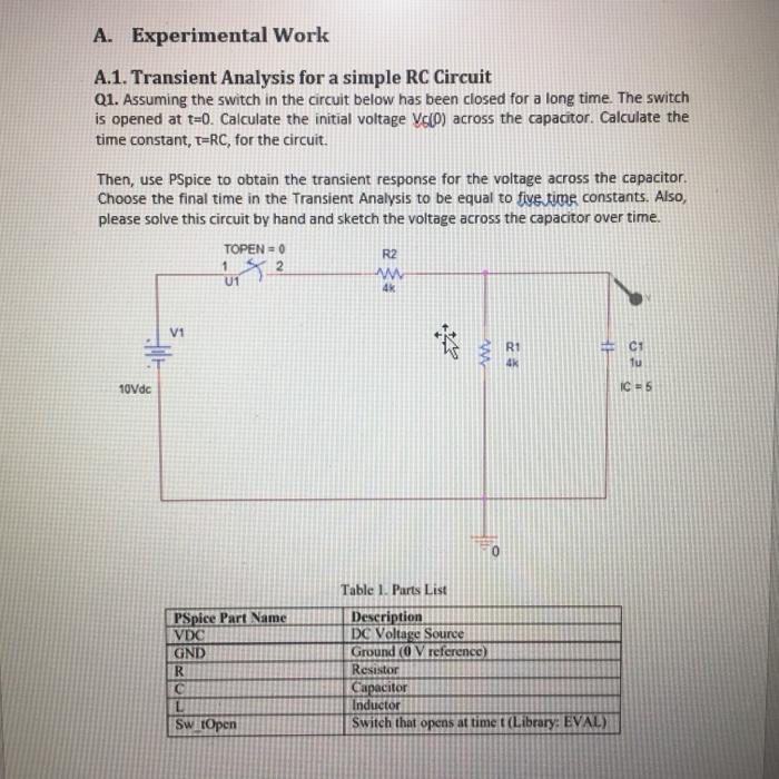 Solved A.1. Transient Analysis For A Simple RC CircuitQ1. | Chegg.com