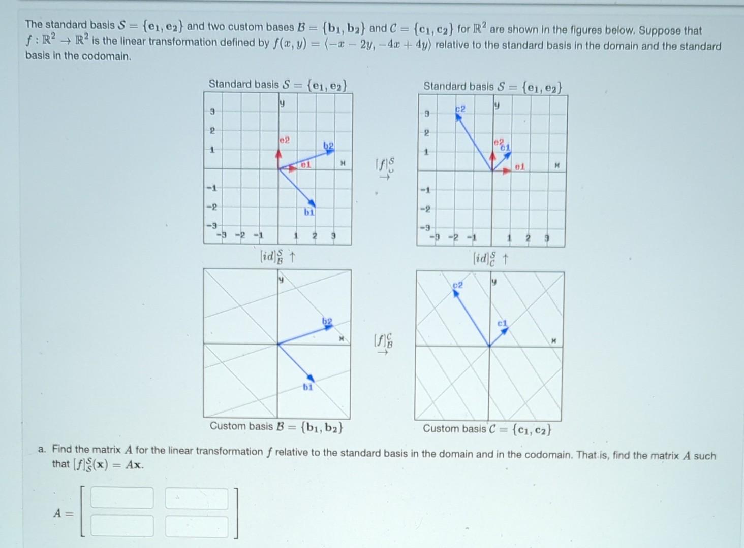 Solved The standard basis S={e1,e2} and two custom bases