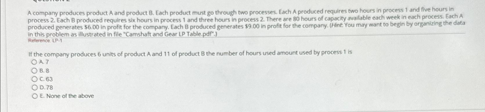 Solved A Company Produces Product A And Product B. ﻿each 