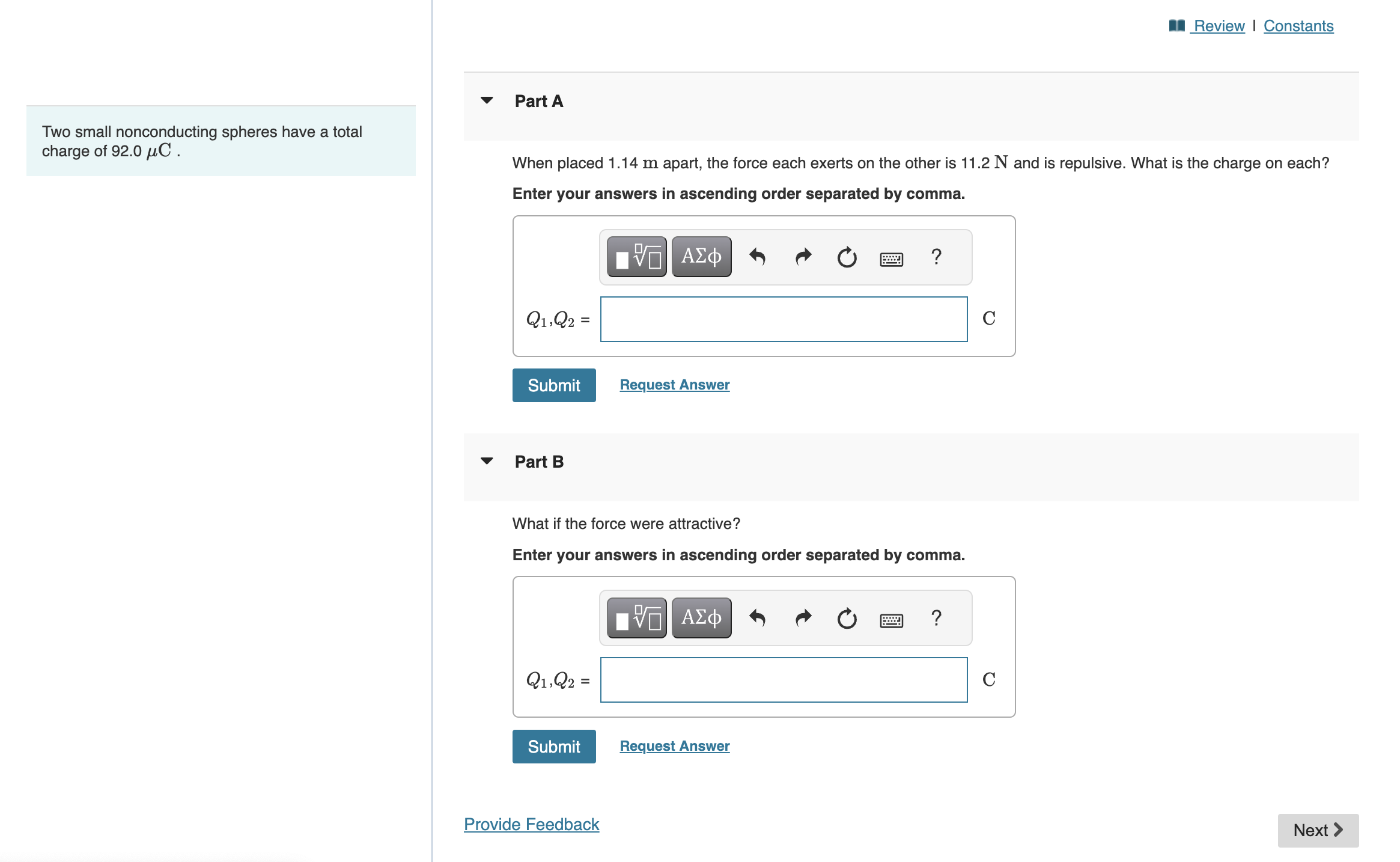 Solved Part ATwo small nonconducting spheres have a | Chegg.com