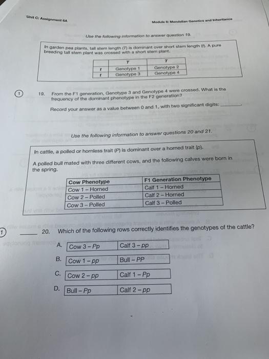 Solved Unit : Assignment Module : Mendian Genetics and | Chegg.com