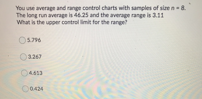 Solved You use average and range control charts with samples | Chegg.com