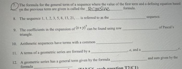 Solved The formula for the general term of a sequence where | Chegg.com
