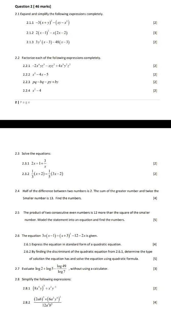 Solved Question 2 46 Marks 2 1 Expand And Simplify The Chegg Com