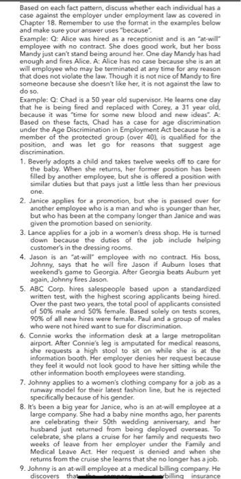 Solved Based on each fact pattern, discuss whether each | Chegg.com