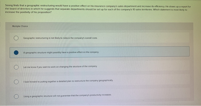 Solved Seong finds that a geographic restructuring would | Chegg.com