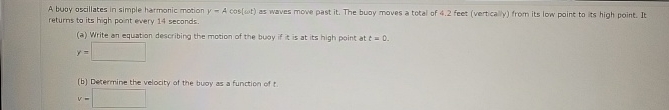 Solved A buoy oscillates in simple harmonic motion y=A cost) | Chegg.com