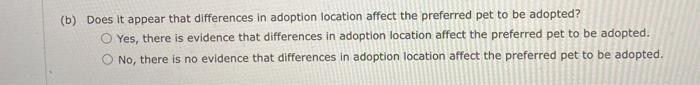 Solved A pet adoption center researched the number of | Chegg.com