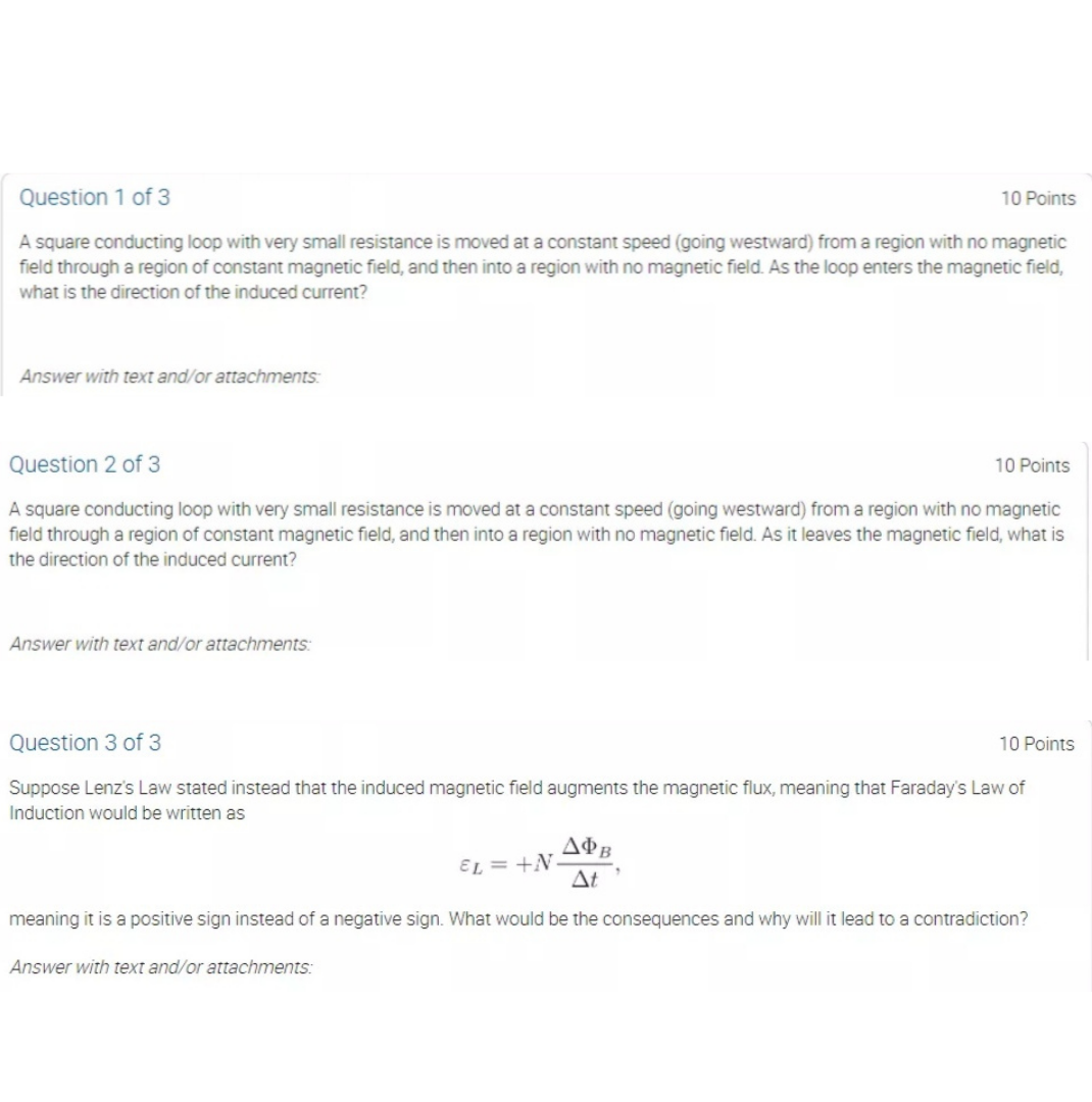 Solved Question 1 of 3 10 Points A square conducting loop | Chegg.com