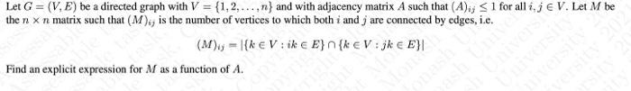 Solved Let G = (V, E) be a directed graph with V = | Chegg.com