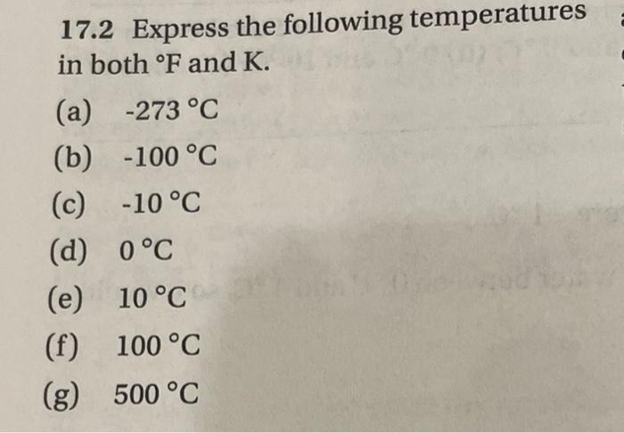 Solved 17.2 Express the following temperatures in both ∘F | Chegg.com
