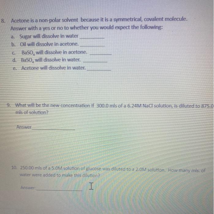 Solved 8 Acetone Is A Non Polar Solvent Because It Is A Chegg Com   Image