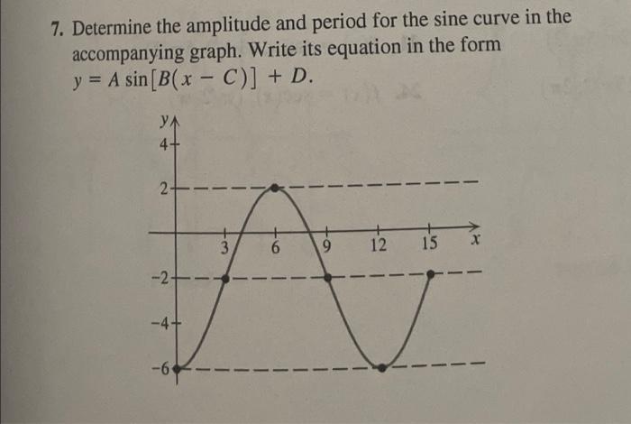 Solved 7. Determine the amplitude and period for the sine | Chegg.com