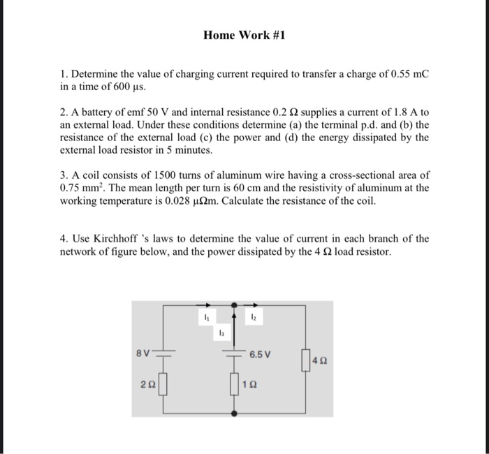 Solved Home Work #1 1. Determine The Value Of Charging | Chegg.com