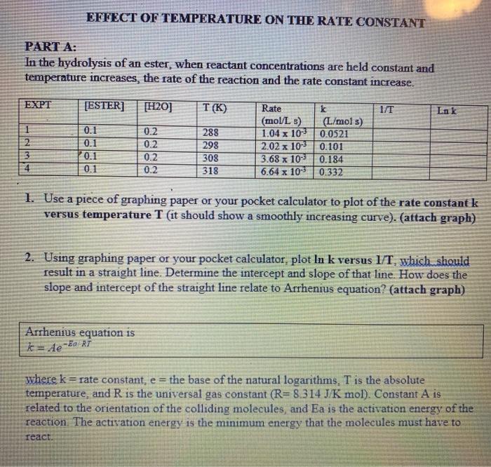 Solved EFFECT OF TEMPERATURE ON THE RATE CONSTANT PART A: In | Chegg.com