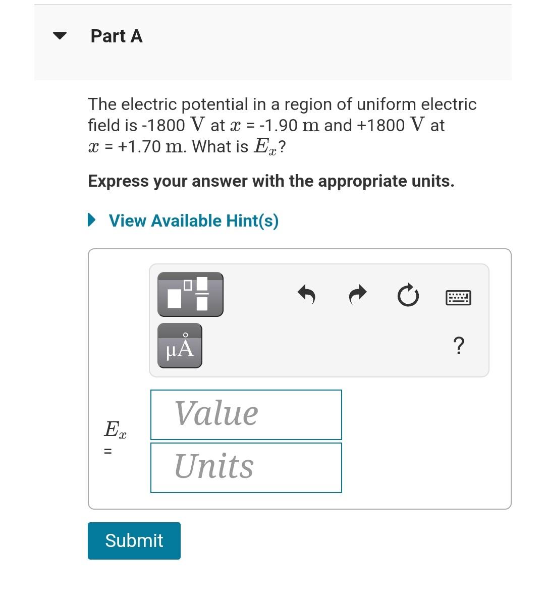 Solved The Electric Potential In A Region Of Uniform | Chegg.com