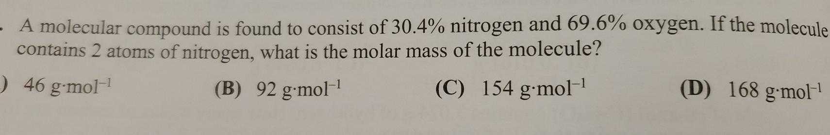 Solved - A molecular compound is found to consist of 30.4% | Chegg.com