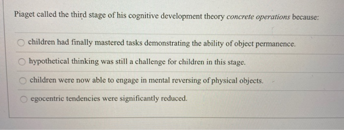 Which of the following is the third shop stage of cognitive development according to piaget