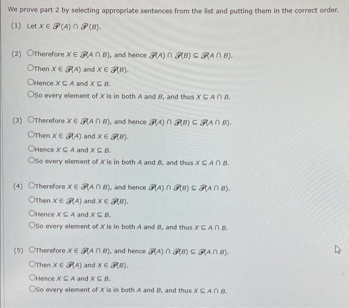 For All Sets A And B,P(A∩B)=P(A)∩P(B). Part 1: Proof | Chegg.com