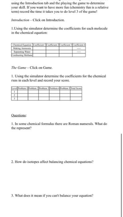 Solved Virtual Lab Balancing Chemical Equations Purpose: | Chegg.com