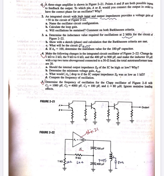 Solved 2. A three-stage amplifier is shown in Figure 2-21. | Chegg.com
