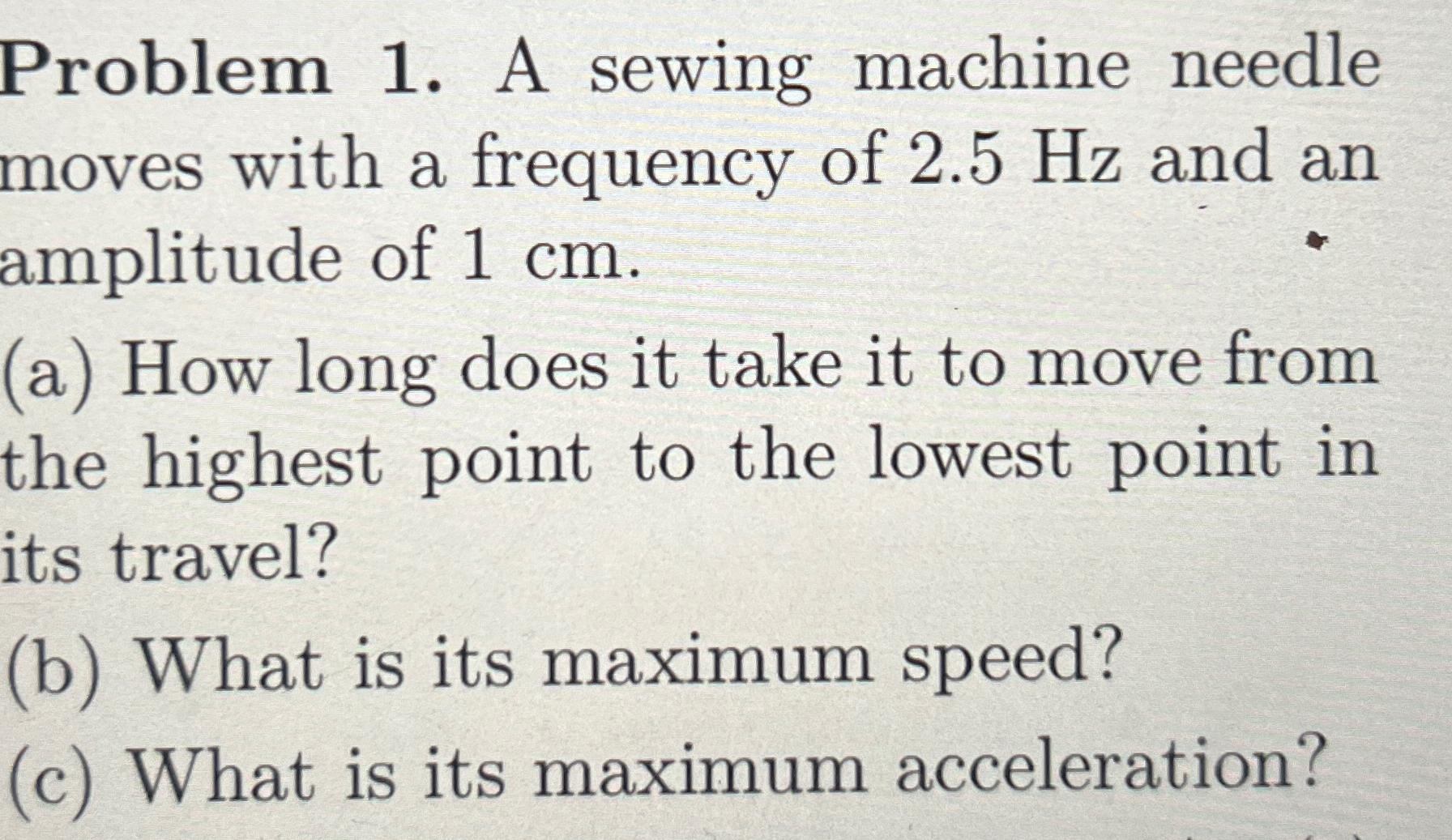 Solved Problem 1. ﻿A sewing machine needle moves with a