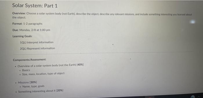Solved Solar System: Part 1 Overview. Choose a solar system | Chegg.com