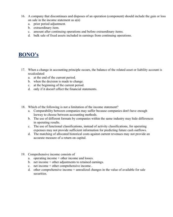 Solved The Income Statement MULTIPLE CHOICE 1. Which of the | Chegg.com