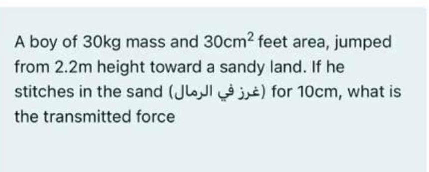 Solved A Boy Of 30kg Mass And 30cm2 Feet Area Jumped From Chegg Com