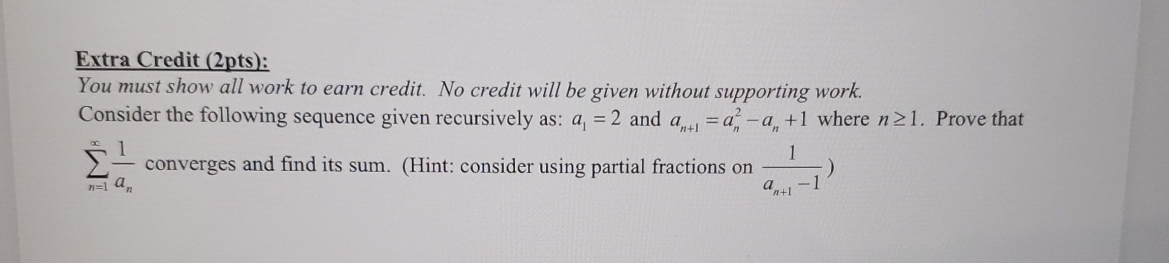 Solved Extra Credit (2pts):You must show all work to earn | Chegg.com