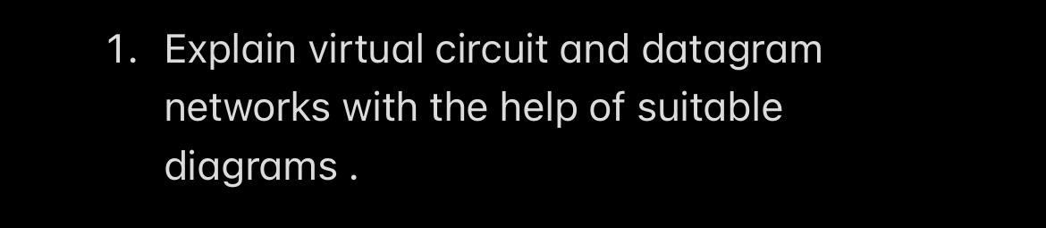 Solved 1. Explain virtual circuit and datagram networks with | Chegg.com
