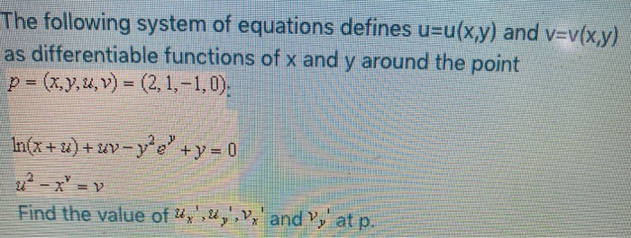 Solved The Following System Of Equations Defines U U X Y Chegg Com