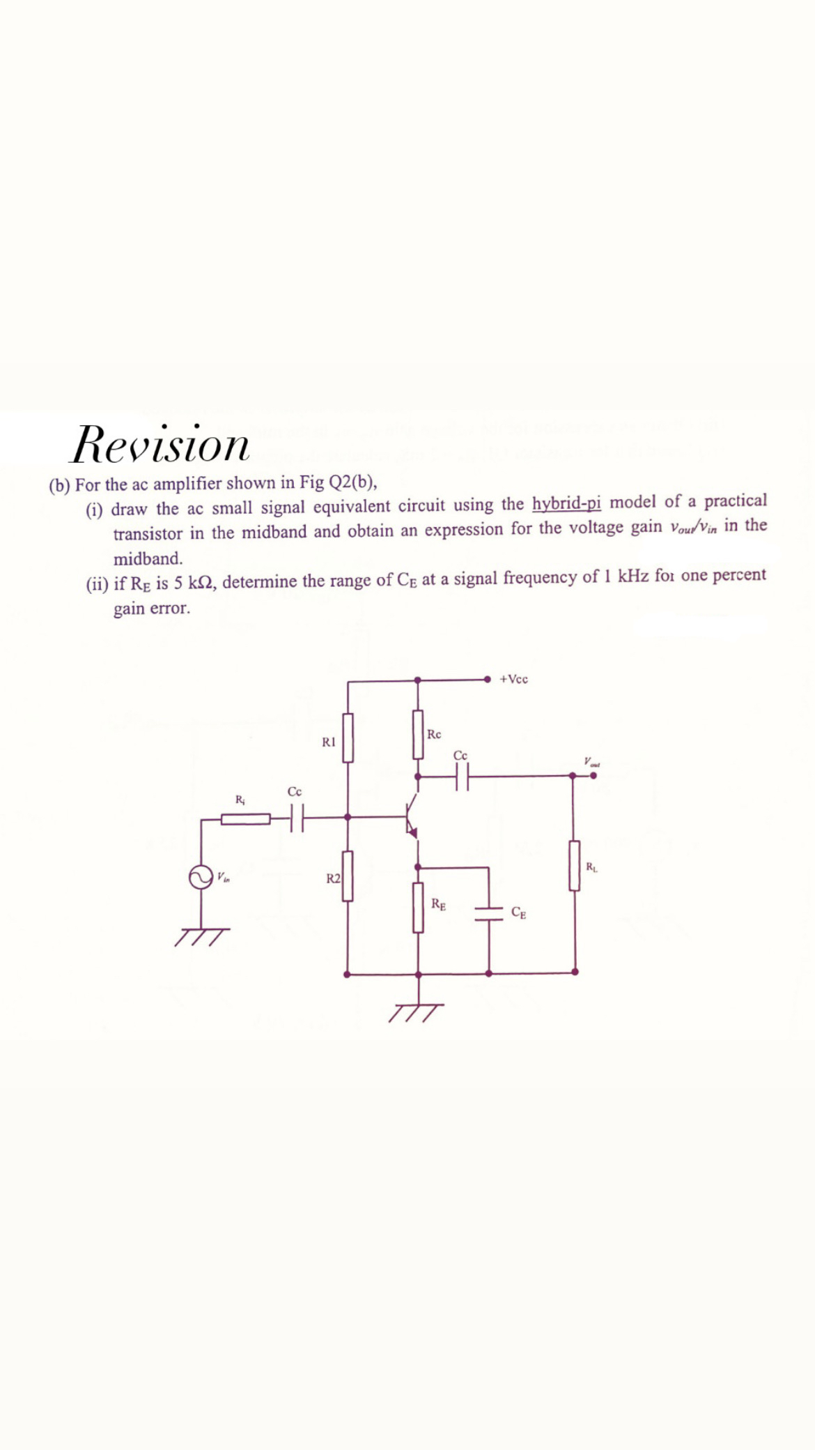 Solved Revision(b) ﻿For The Ac Amplifier Shown In Fig | Chegg.com