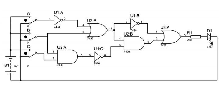 Solved U1:A U1B U3:B 7404 U3 A 7404 U2B R1 D1 7432 220 7432 | Chegg.com