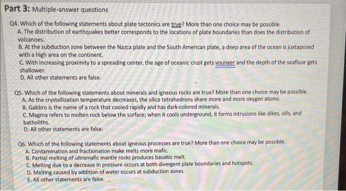 Solved Q4. Which of the following statements about plate | Chegg.com