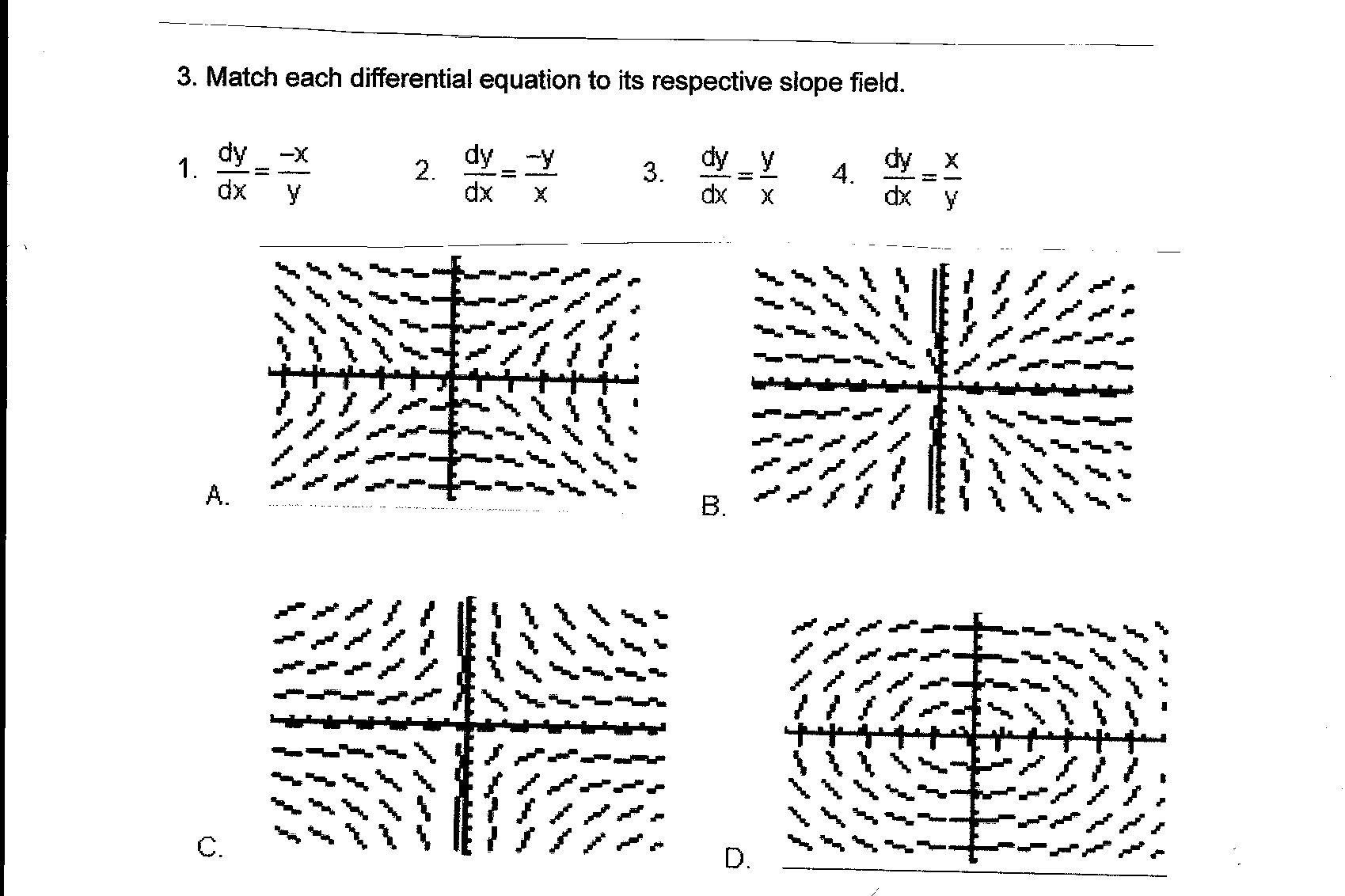 Match Each Differential Equation To Its Respective Chegg Com