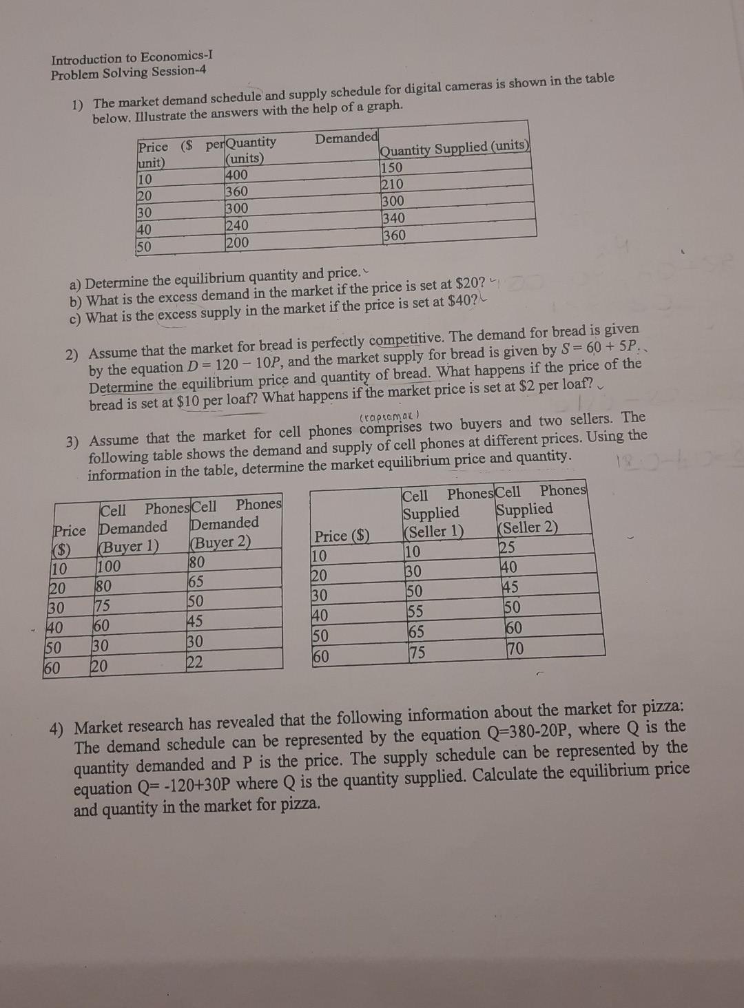 Solved Introduction to Economics-1 Problem Solving Session-4 | Chegg.com