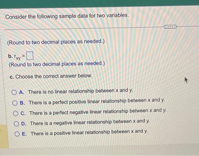 Solved Consider The Following Sample Data For Two Variables