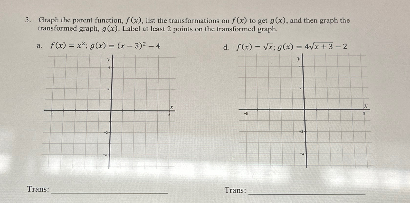 Solved Graph the parent function, f(x), list the | Chegg.com 