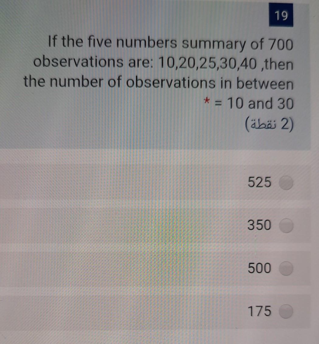 Solved 19 If the five numbers summary of 700 observations | Chegg.com
