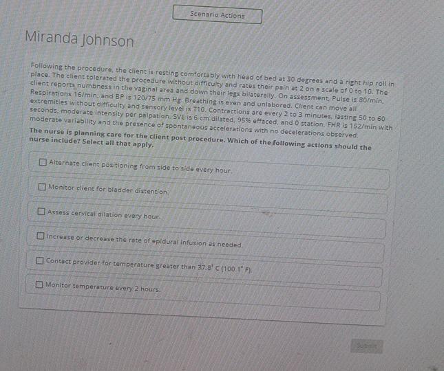 Solved Miranda JohnsonFollowing the procedure, the client is