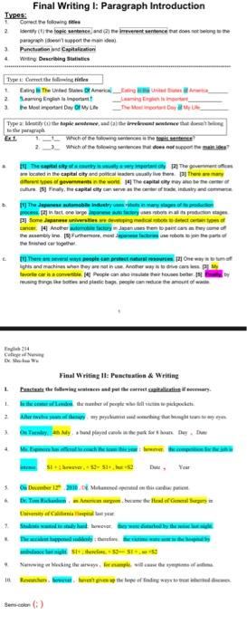 Final Writing 1: Paragraph Introduction Types: erity thropic sentence, and the rent sencerados bong the progih port the new P