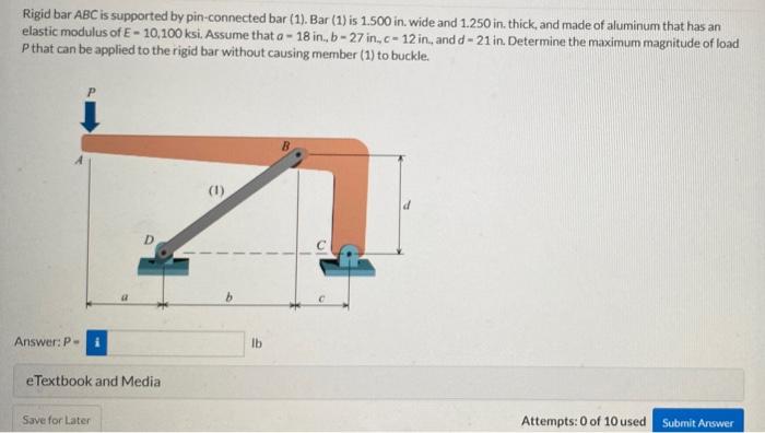 Solved Rigid bar ABC is supported by pin-connected bar (1). | Chegg.com