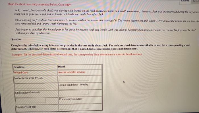 points Read the short case study presented below. Case study Jack, a small four-year-old child, was playing with friends on t