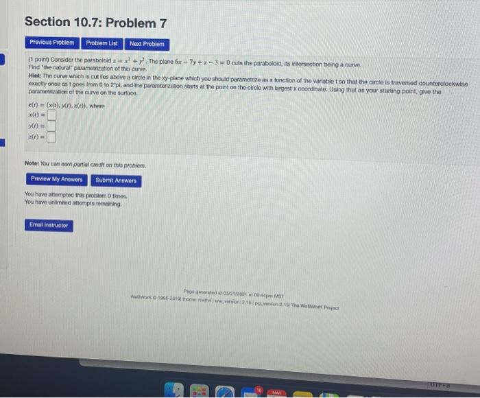 Solved Section 10.7: Problem 7 Previous Problem Problem List | Chegg.com