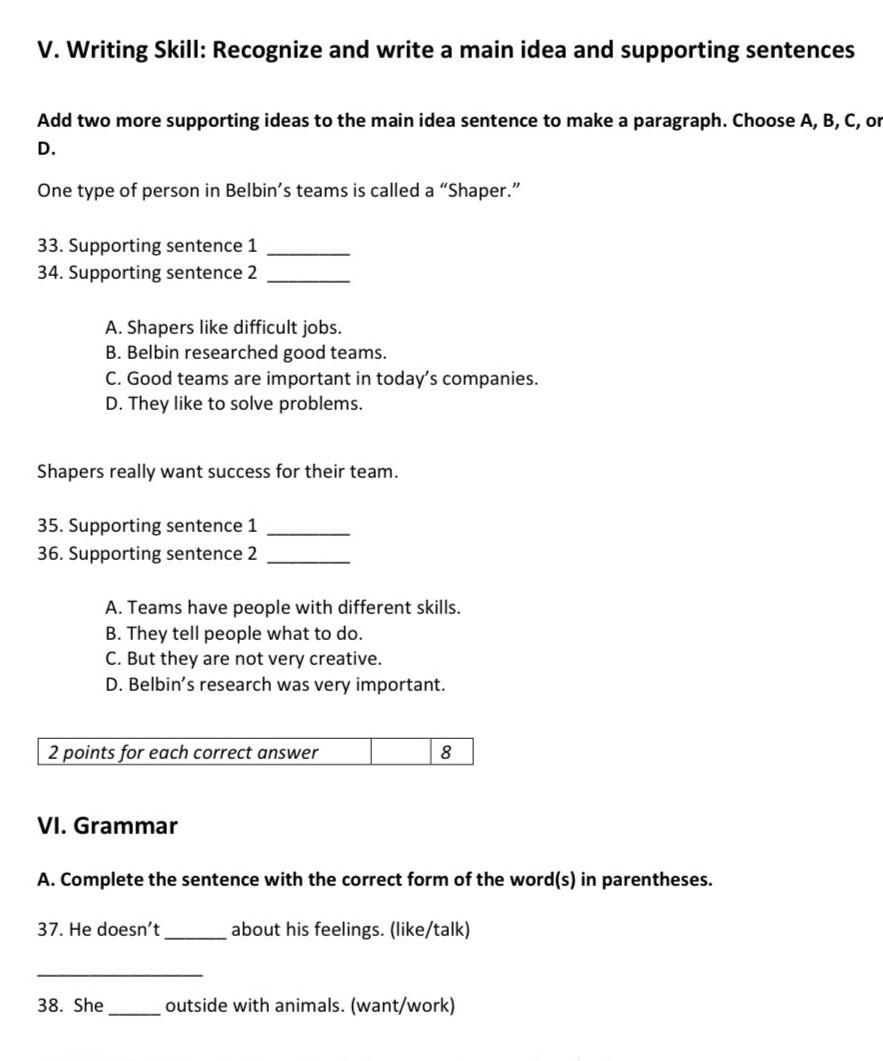 Solved Add two more supporting ideas to the main idea | Chegg.com