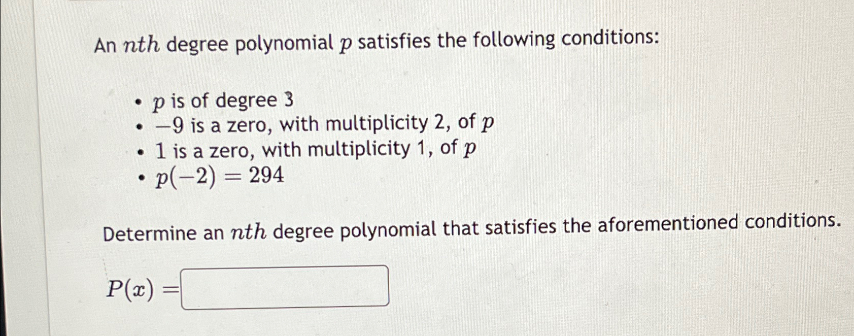 Solved An nth ﻿degree polynomial p ﻿satisfies the following | Chegg.com