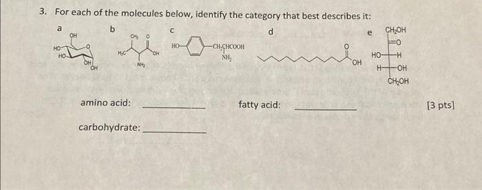Solved 3. For each of the molecules below, identify the | Chegg.com