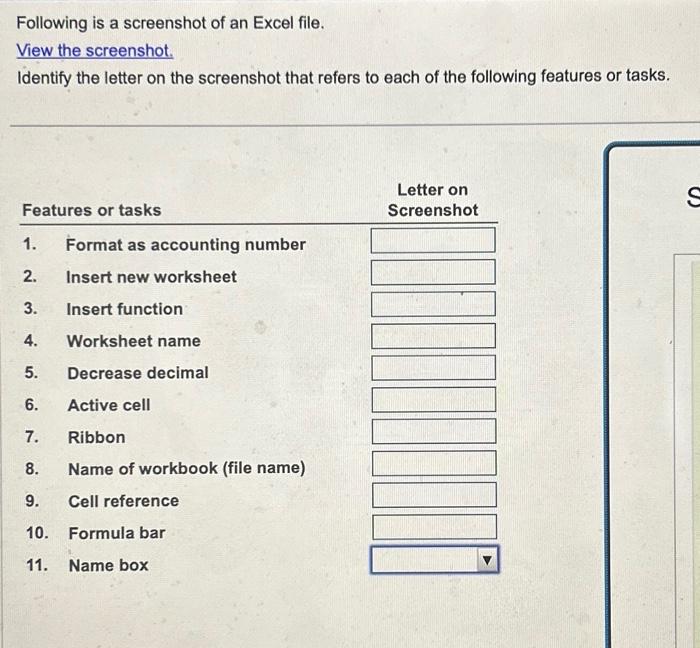 Solved Following is a screenshot of an Excel file. View the | Chegg.com